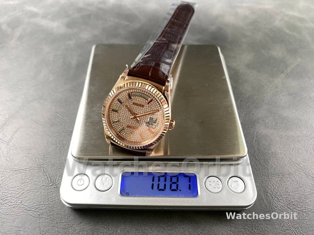 Rolex Day Date 36 Diamond Paved Dial Fluted Bezel 18K Everose gold 128235 0039 President Watch