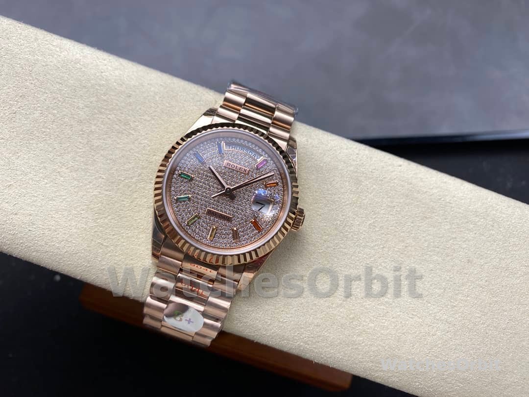 Rolex Day Date 36 Diamond Paved Dial Fluted Bezel 18K Everose gold 128235 0039 President Watch