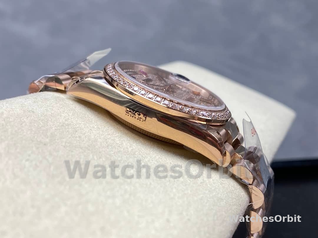 Rolex Day Date 36 Diamond Paved Dial Fluted Bezel 18K Everose gold 128235 0039 President Watch