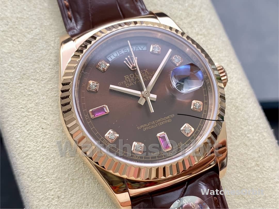 Rolex Day Date 36 Everose Diamond Chocolate 118135 0020 Watch