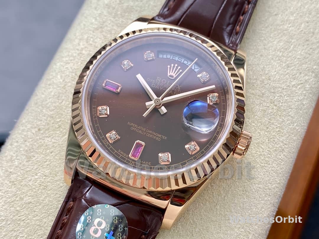 Rolex Day Date 36 Everose Diamond Chocolate 118135 0020 Watch