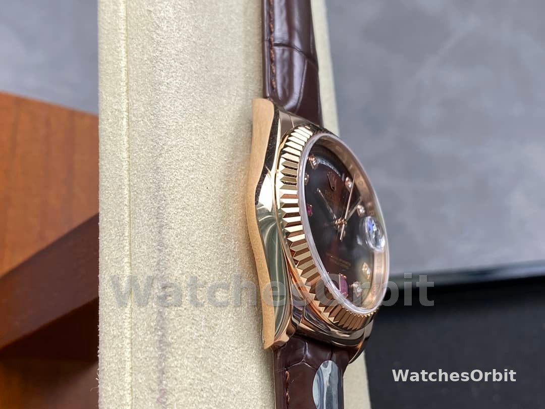 Rolex Day Date 36 Everose Diamond Chocolate 118135 0020 Watch