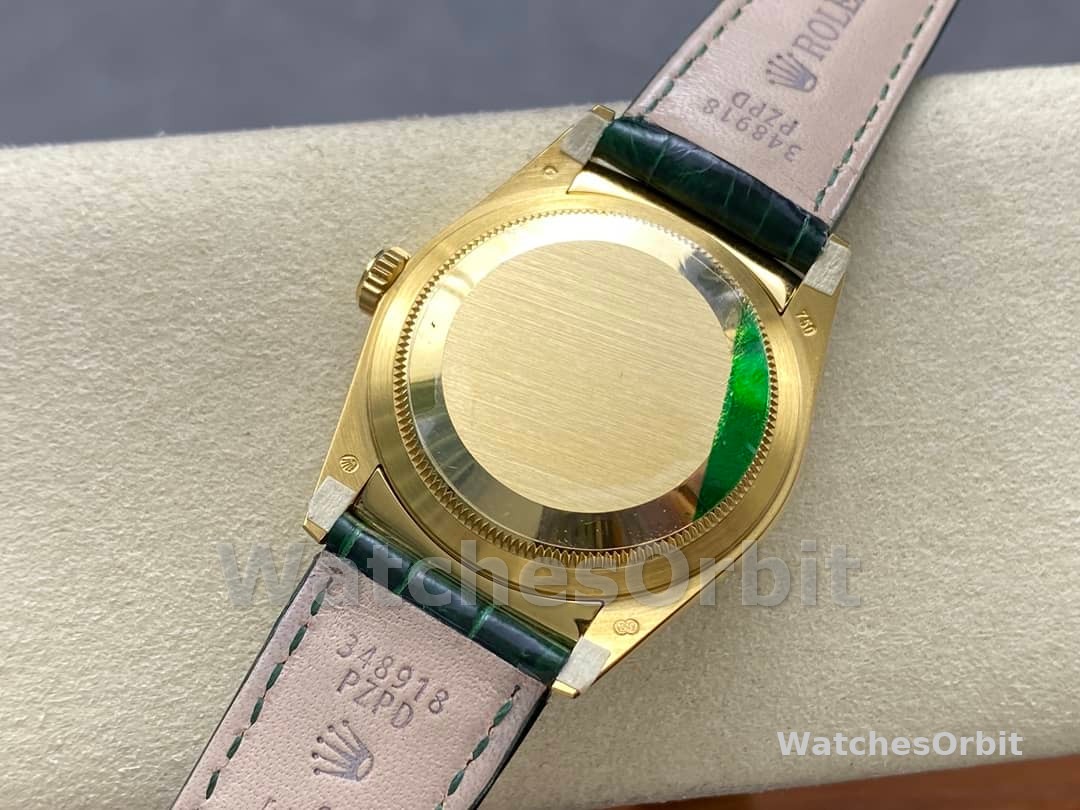 Rolex Day Date 36 White Dial 118135 0123 Green Leather Watch