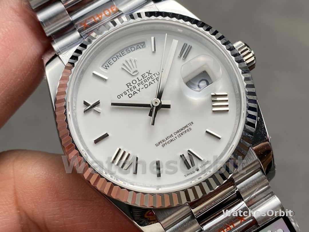 Rolex Day Date 36 White Dial Fluted Bezel White Gold m128239 0059 President Watch