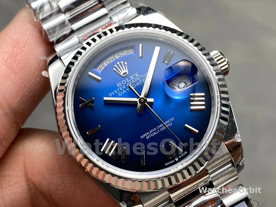 Rolex Day Date 36 White Gold Blue Ombre Dial M128236 0020