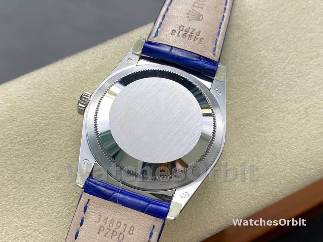 Rolex Day Date 36 White Gold Silver Dial 118139 0097 Blue Leather Strap