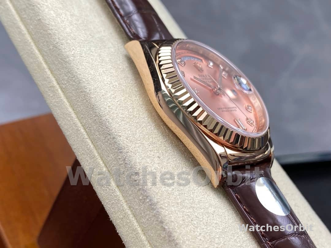 Rolex Day Date 36 Yellow Gold Case 118135 0101 Brown Leather Watch