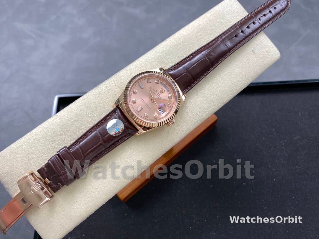 Rolex Day Date 36 Yellow Gold Case 118135 0101 Brown Leather Watch