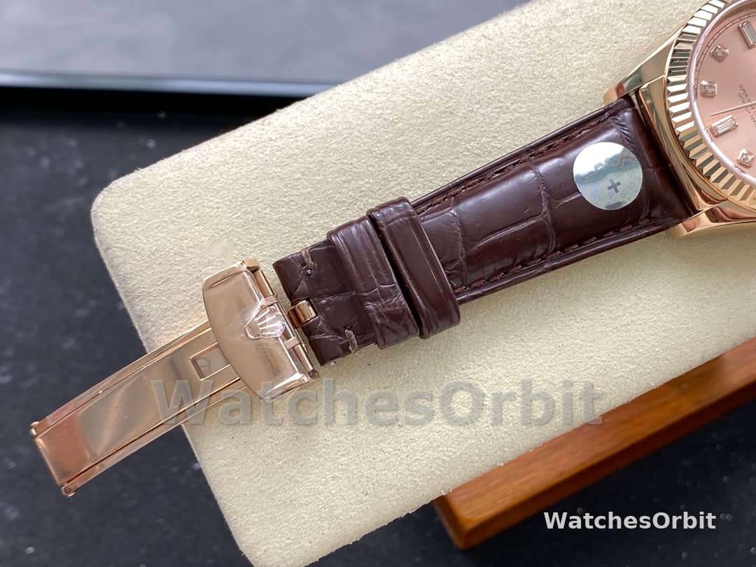 Rolex Day Date 36 Yellow Gold Case 118135 0101 Brown Leather Watch