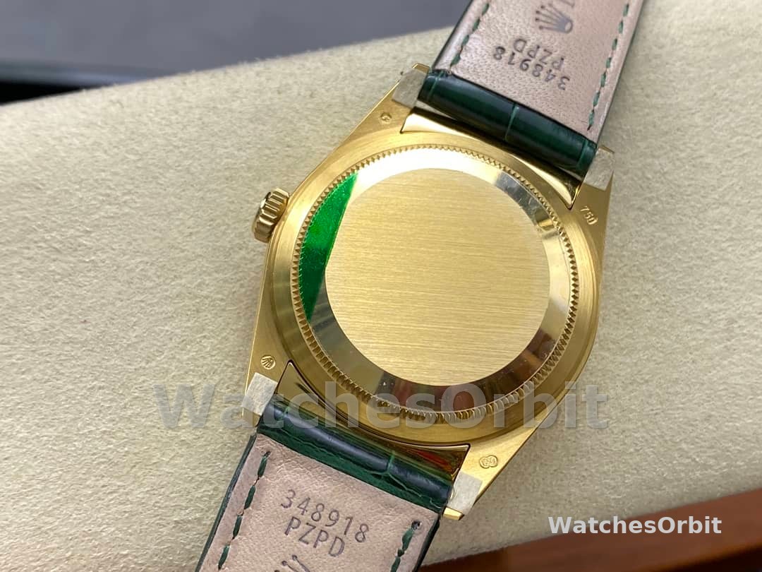 Rolex Day Date 36 Yellow Gold Champagne Dial 118138 0148 Green Leather Strap