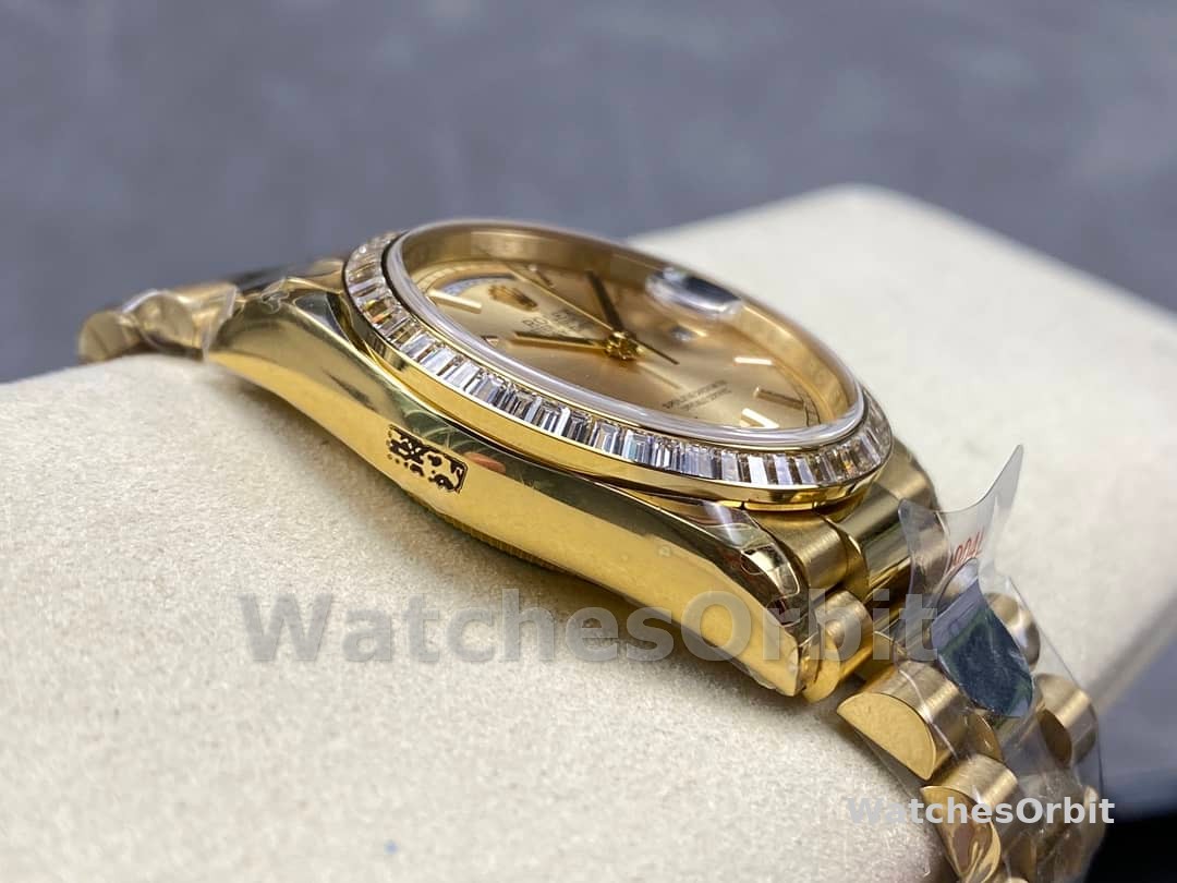Rolex Day Date 36 Yellow Gold Champagne Dial Diamond Bezel m128348rbr 0026