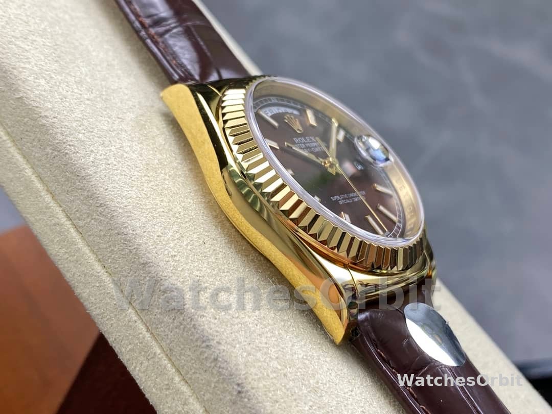 Rolex Day Date 36 Yellow Gold Chocolate Dial 118138 0005 Leather Watch