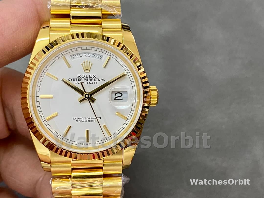 Rolex Day-Date 36MM 128238 0081 Fluted Bezel White Index Dial Unisex Replica Watch