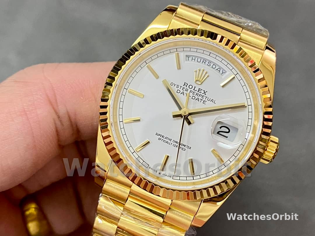 Rolex Day-Date 36MM 128238 0081 Fluted Bezel White Index Dial Unisex Replica Watch