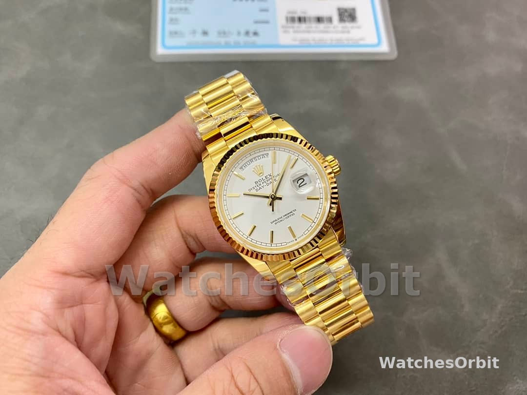 Rolex Day-Date 36MM 128238 0081 Fluted Bezel White Index Dial Unisex Replica Watch