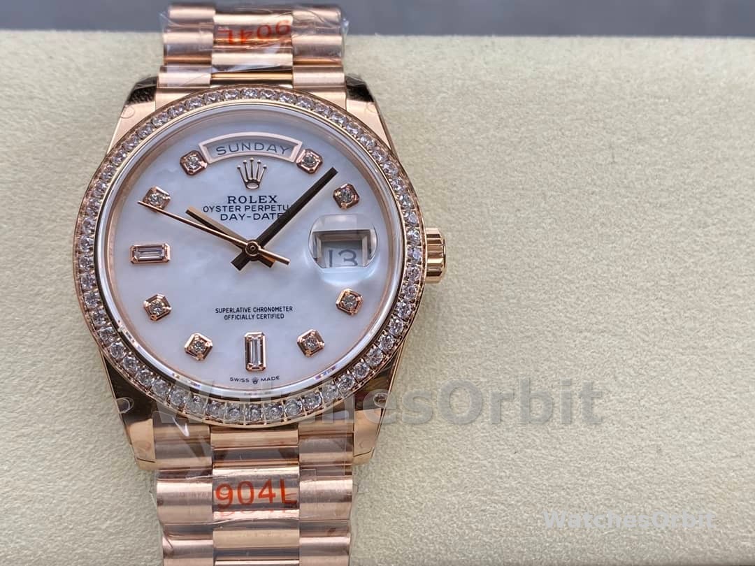 Rolex Day-Date 36MM 128345RBR 0028 Mother of Pearl White Dial Everose Gold Unisex Replica Watch