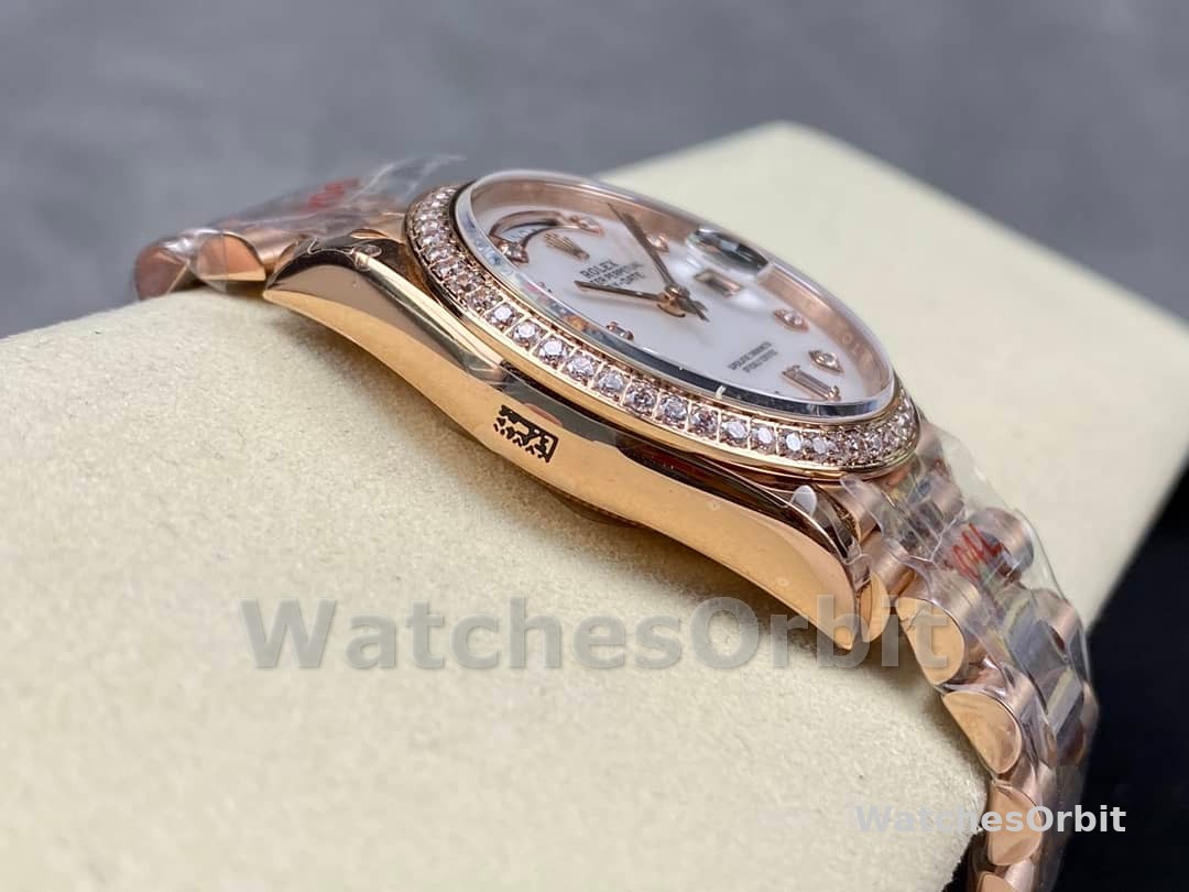 Rolex Day-Date 36MM 128345RBR 0028 Mother of Pearl White Dial Everose Gold Unisex Replica Watch