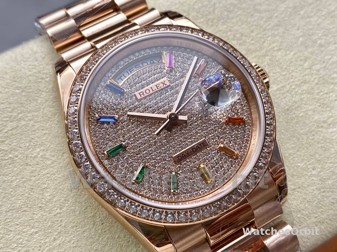 Rolex Day Date 36mm 128345RBR 0042 Diamond Paved Dial President Watch