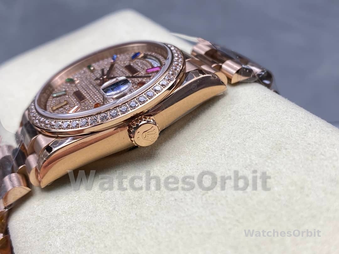 Rolex Day Date 36mm 128345RBR 0042 Diamond Paved Dial President Watch