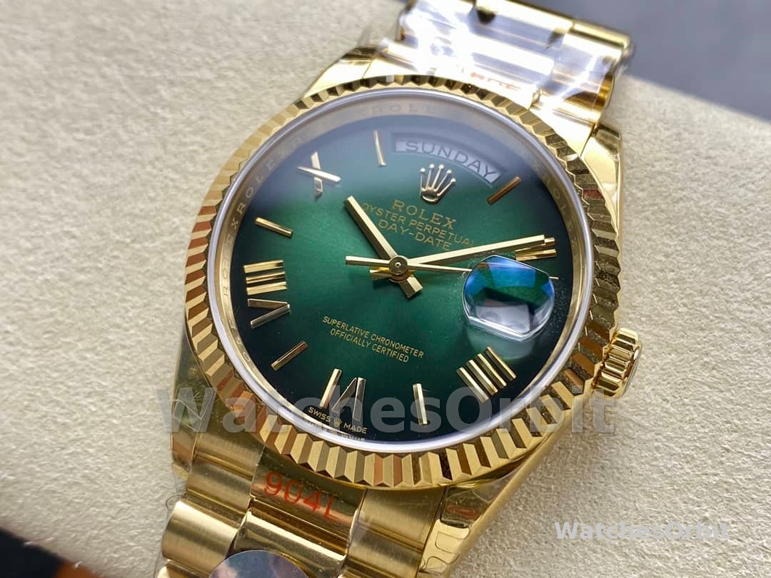 Rolex Day Date 36mm Fluted Bezel Green Ombre Dial President Bracelet m128238 0118