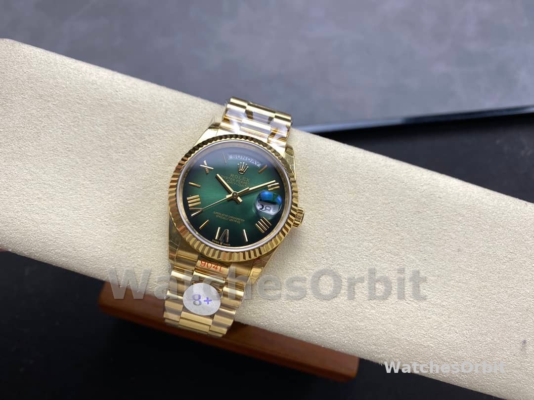 Rolex Day Date 36mm Fluted Bezel Green Ombre Dial President Bracelet m128238 0118