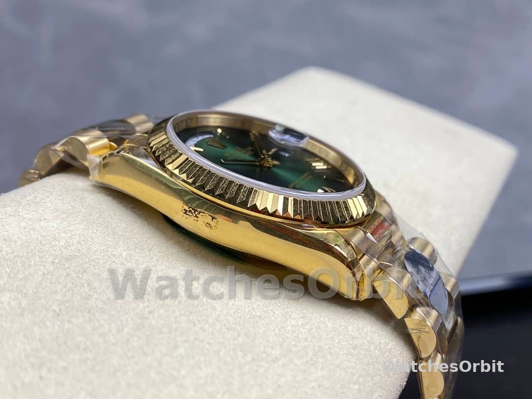 Rolex Day Date 36mm Fluted Bezel Green Ombre Dial President Bracelet m128238 0118