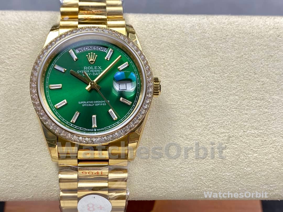 Rolex Day Date 36mm Green Dial Diamond-Set Bezel President Bracelet m128398tbr 0035