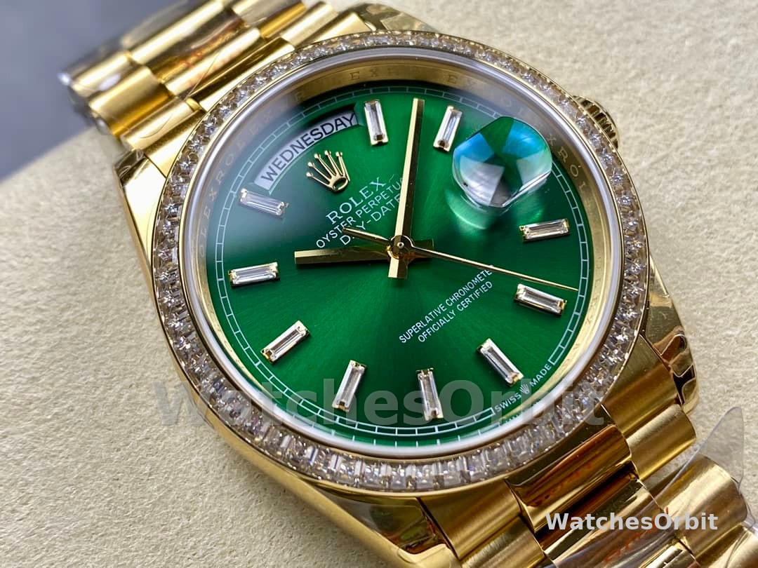 Rolex Day Date 36mm Green Dial Diamond-Set Bezel President Bracelet m128398tbr 0035