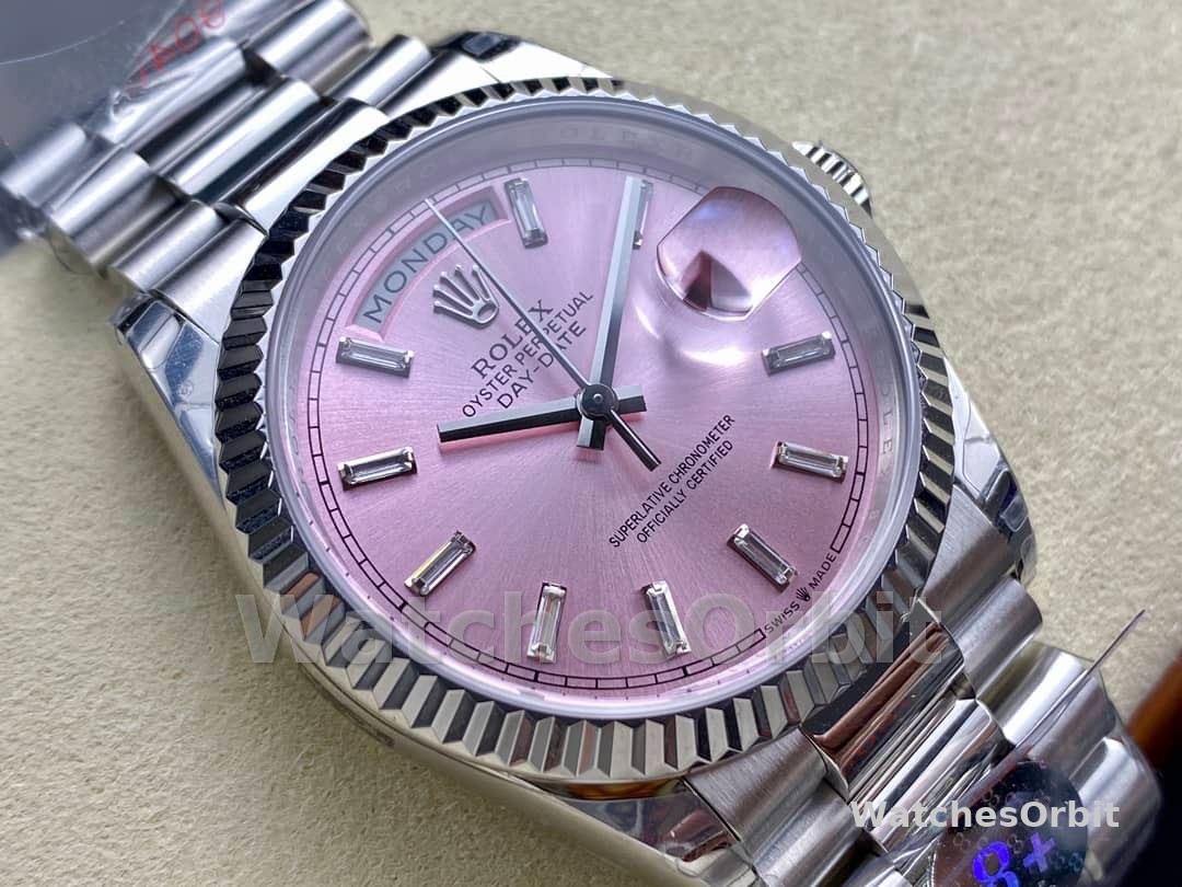 Rolex Day Date 36mm Pink Diamond-Set Dial Fluted Bezel President m128239 0071