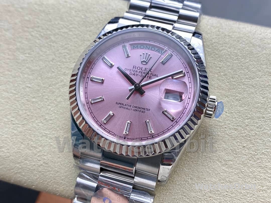 Rolex Day Date 36mm Pink Diamond-Set Dial Fluted Bezel President m128239 0071