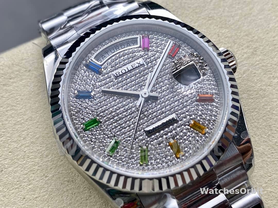 Rolex Day Date 36mm White Gold 128239 0016 Pave Rainbow Diamond Dial
