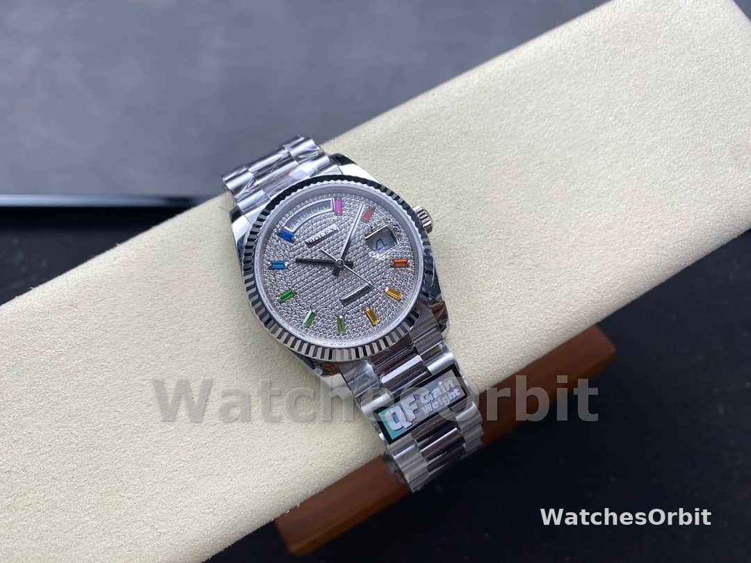 Rolex Day Date 36mm White Gold 128239 0016 Pave Rainbow Diamond Dial