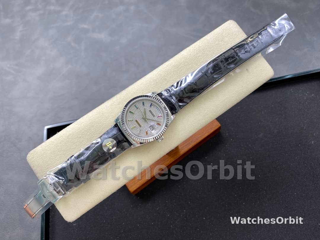 Rolex Day Date 36mm White Gold 128349RBR 0006 Pave Rainbow