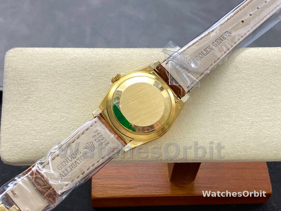Rolex Day Date 36mm Yellow Gold 128238 0051 Pave Rainbow Diamond Dial Fluted Bezel