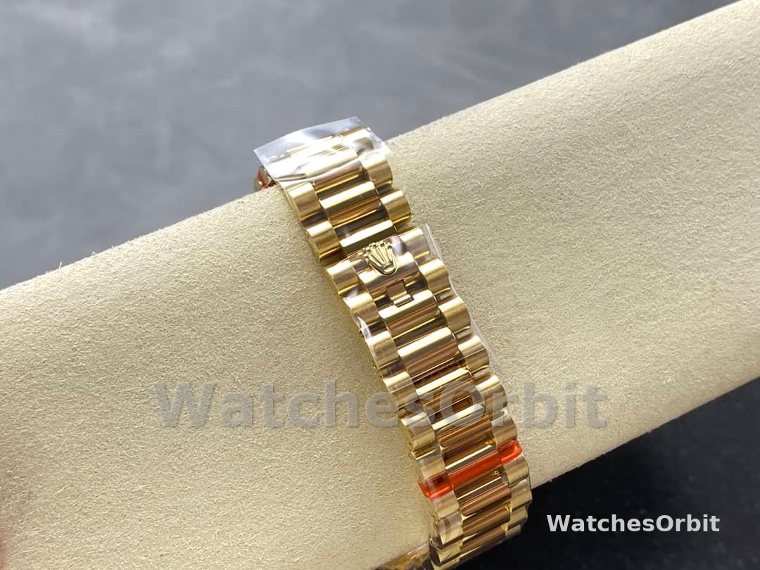 Rolex Day Date 36mm Yellow Gold 128238 0051 Pave Rainbow Diamond Dial Fluted Bezel