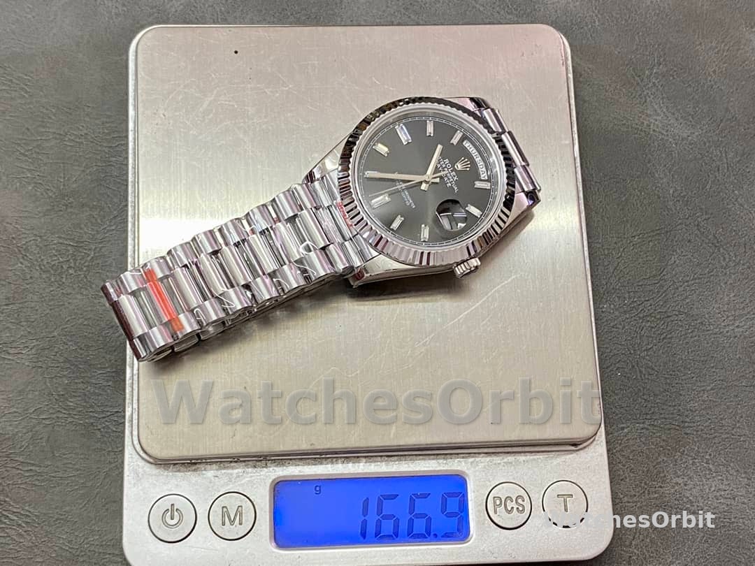 Rolex Day-Date 40mm 228239 0005 Black Diamond Dial Fluted Bezel Mens Replica Watch