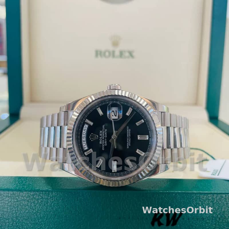 Rolex Day-Date 40mm 228239 0005 Black Diamond Dial Fluted Bezel Mens Replica Watch