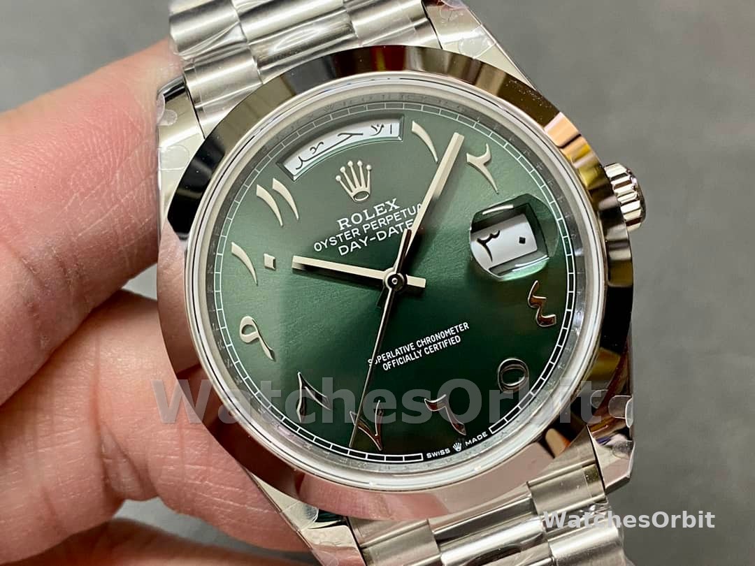 Rolex Day-Date 40mm Arabic Platinum Olive Dial 228206