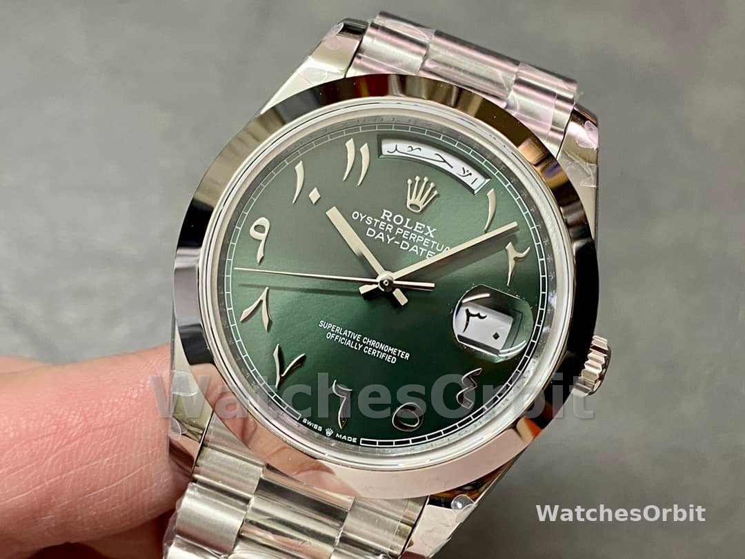 Rolex Day-Date 40mm Arabic Platinum Olive Dial 228206
