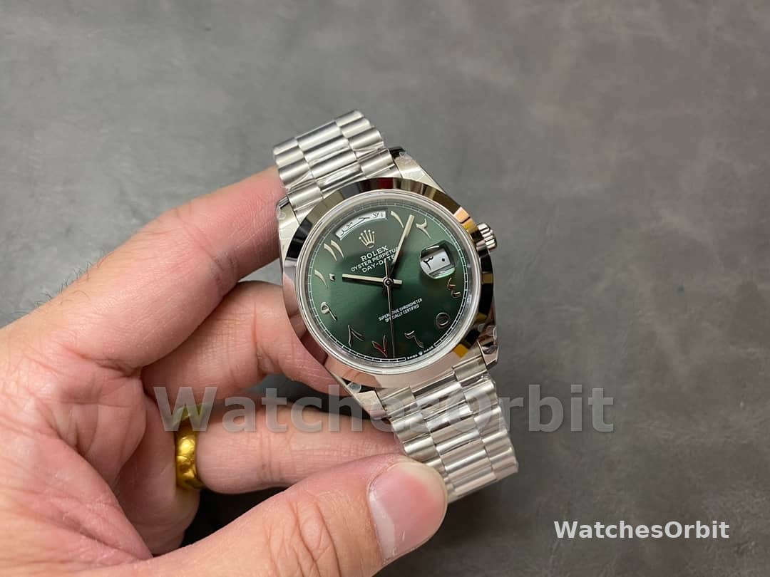 Rolex Day-Date 40mm Arabic Platinum Olive Dial 228206