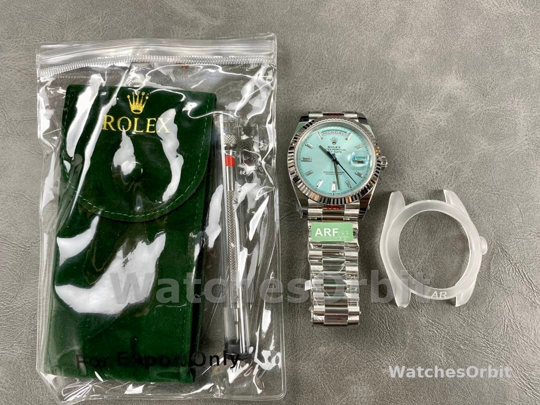 Rolex Day Date 40mm Platinum 228236 0006 Ice Blue Baguette