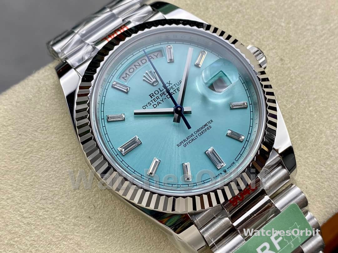 Rolex Day Date 40mm Platinum 228236 0006 Ice Blue Baguette