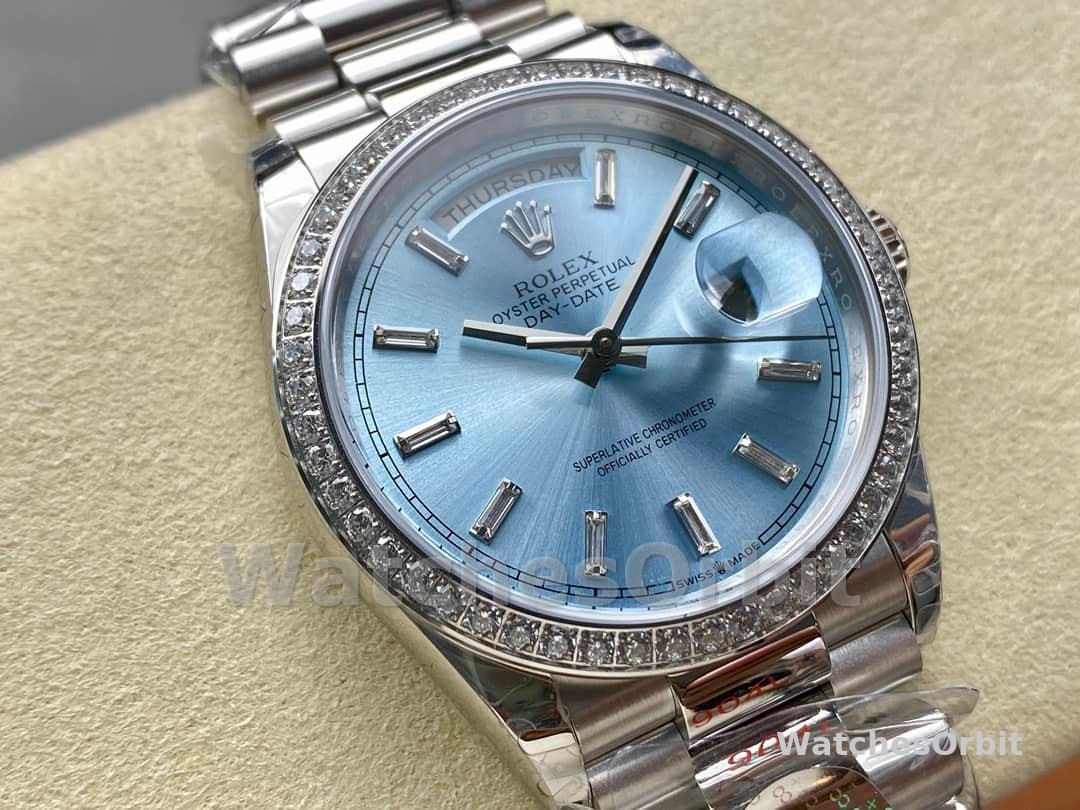 Rolex Day Date m128396tbr 0003 Platinum Ice Blue Dial 36 mm