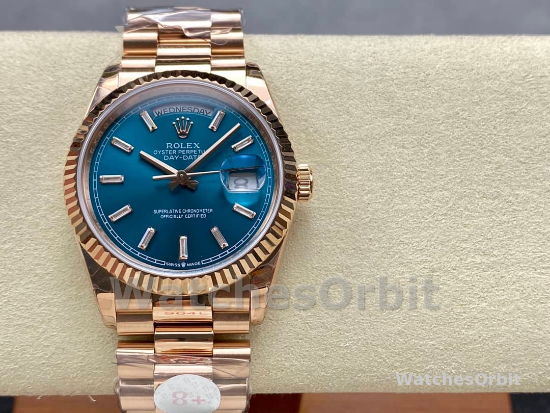Rolex Day Date Oyster 36 mm Everose Gold Blue Green Dial M128235 0085