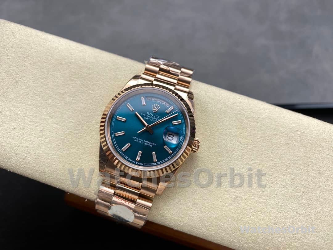 Rolex Day Date Oyster 36 mm Everose Gold Blue Green Dial M128235 0085