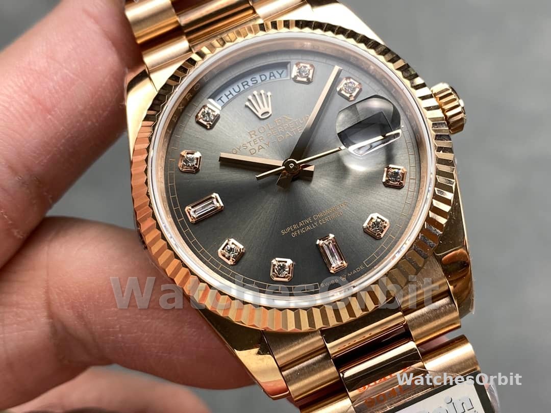 Rolex Day Date Rose Gold Slate Diamond Dial President Bracelet M128235 0050