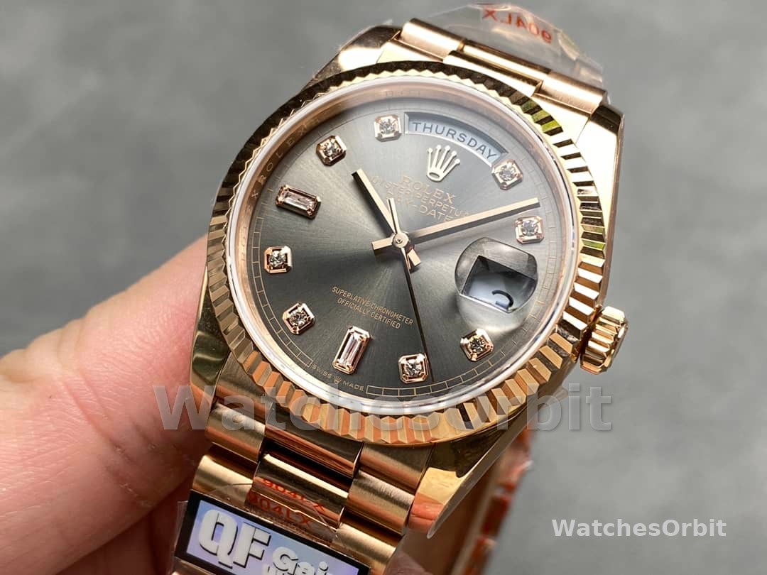 Rolex Day Date Rose Gold Slate Diamond Dial President Bracelet M128235 0050