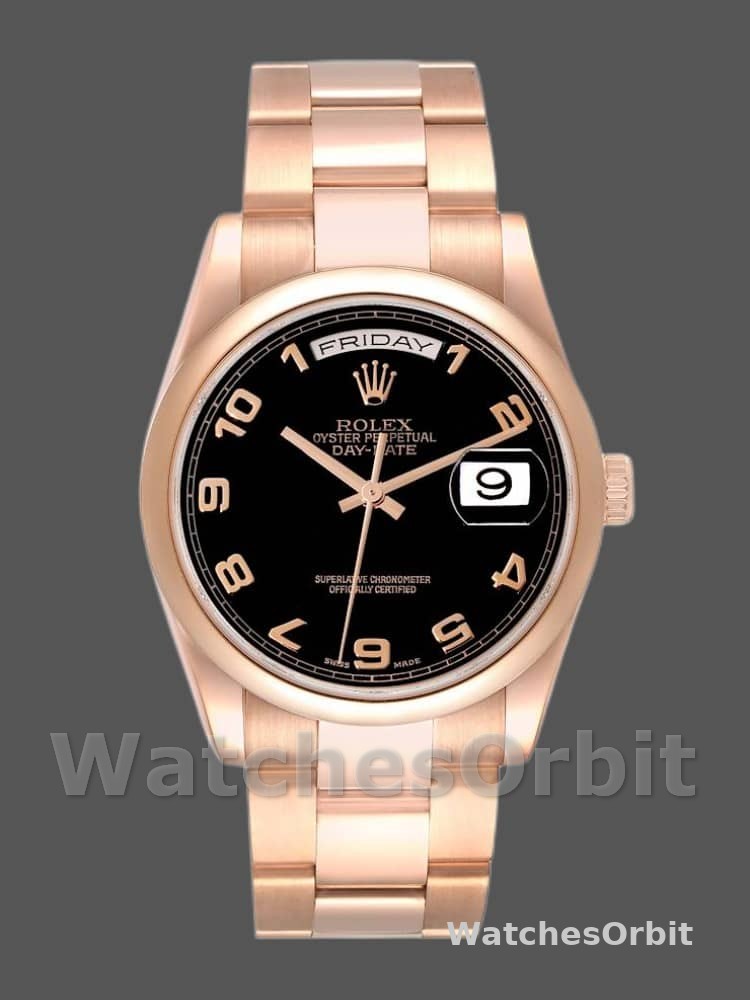 Rolex President Day Date 118205 Rose Gold Black Dial 36mm Unisex Replica Watch