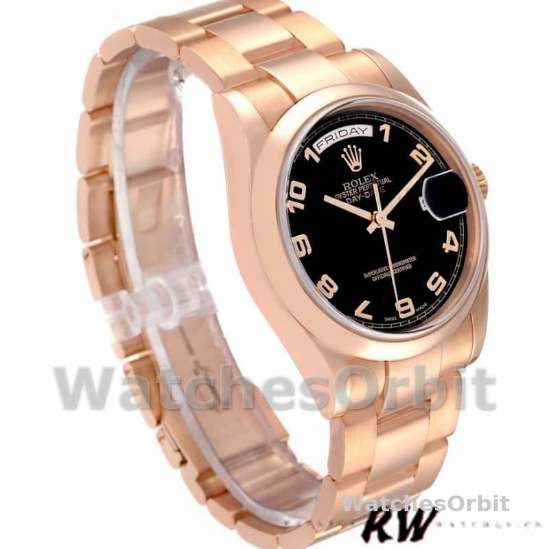 Rolex President Day Date 118205 Rose Gold Black Dial 36mm Unisex Replica Watch