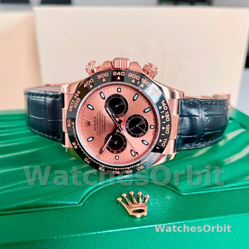 Rolex Cosmograph Daytona 116515LN Leather strap Black Pink Dial 40mm Mens Replica Watch